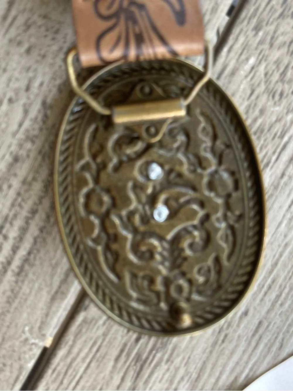 Western Tooled Faux Leather Belt with Decorative Longhorn Buckle - Brown